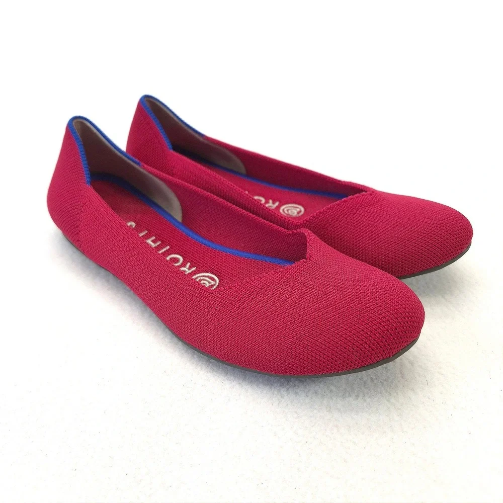 Rothys The Flat Red Knit Round Toe Ballet Flats Womens 6